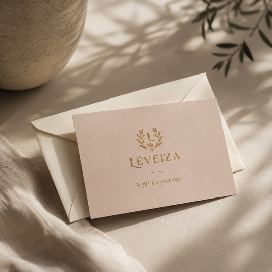 Leveiza gift card with an ivory envelope