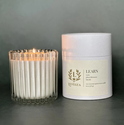 Learn luxury soy candle with white tube packaging by Leveiza