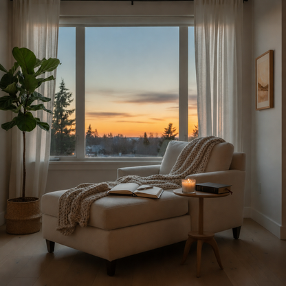 Leveiza Reflect candle styled for quiet reflection, stillness, prayer, and calm evenings